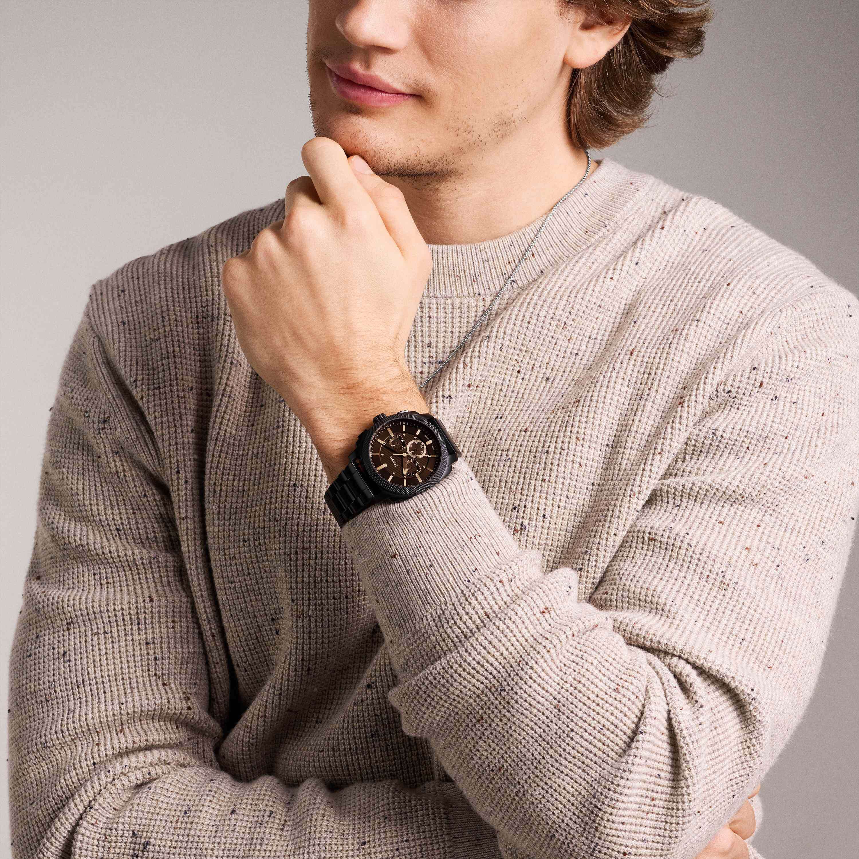 Fossil Machine Black Dial Stainless Steel Watch FS6097