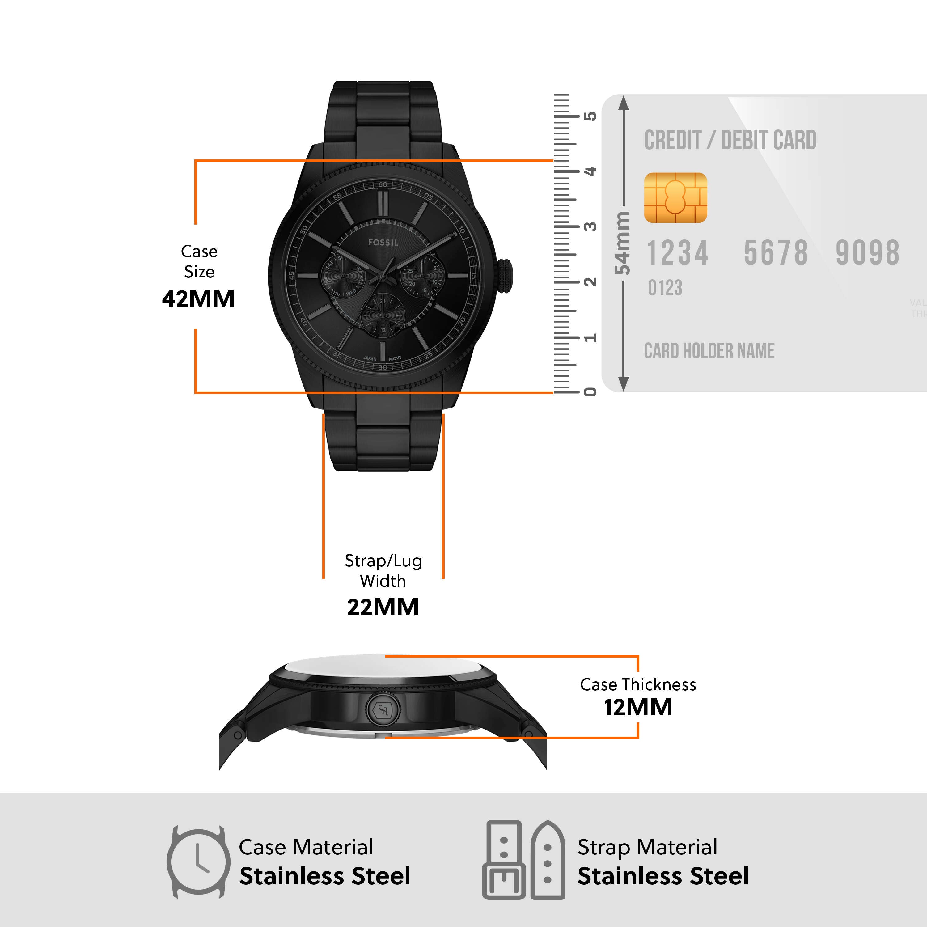 Fossil Pearson Multifunction Black Stainless Steel Black Dial Watch FS6135