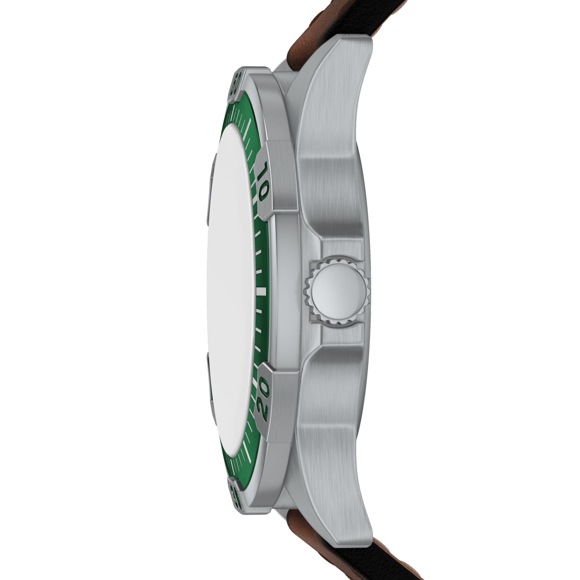 Fossil Garrett FS6147 green dial and multifunction sub-dials in detail
