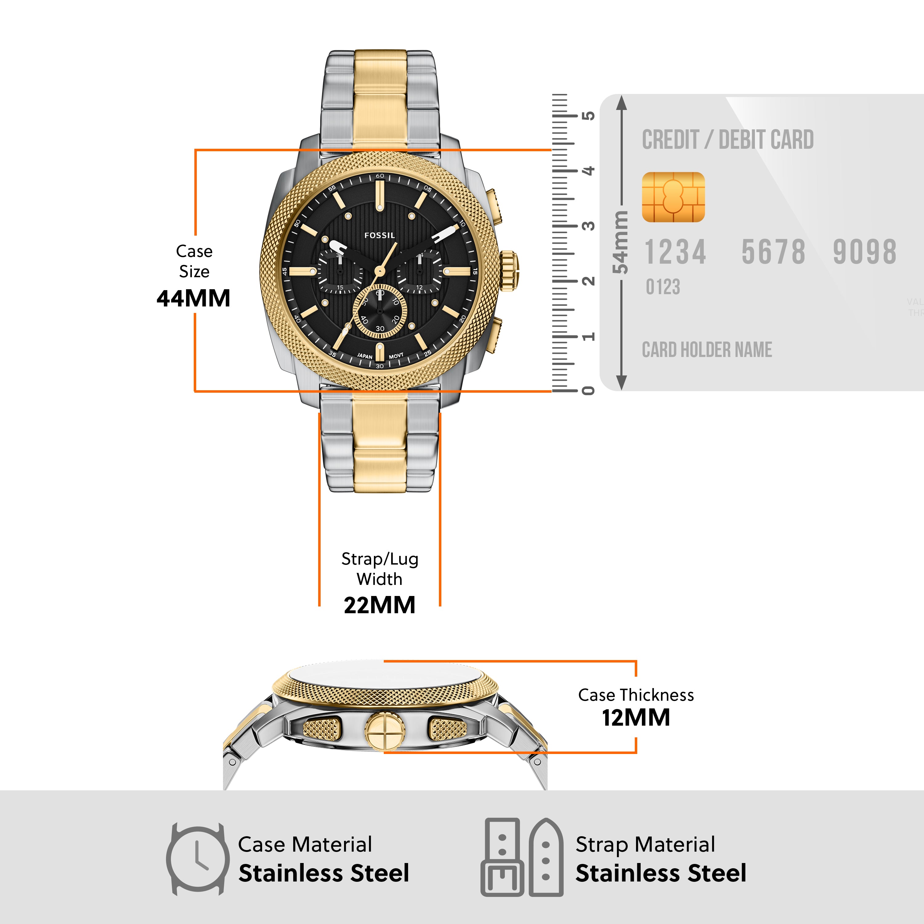 Fossil Machine Black Dial Black Two Toned Stainless Steel Watch FS6159