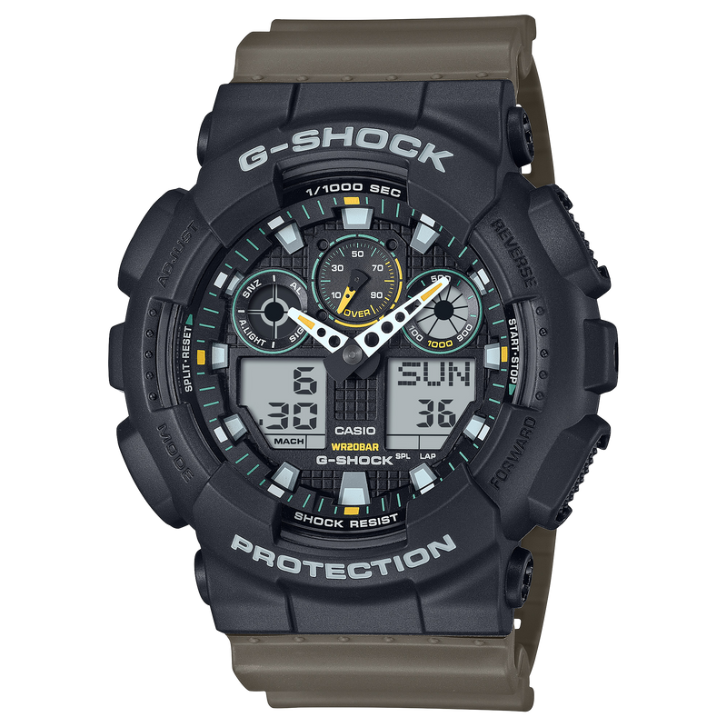 G Shock Analog Digital Two Tone Utility Colour Resin Band Watch GA100T Watch Direct