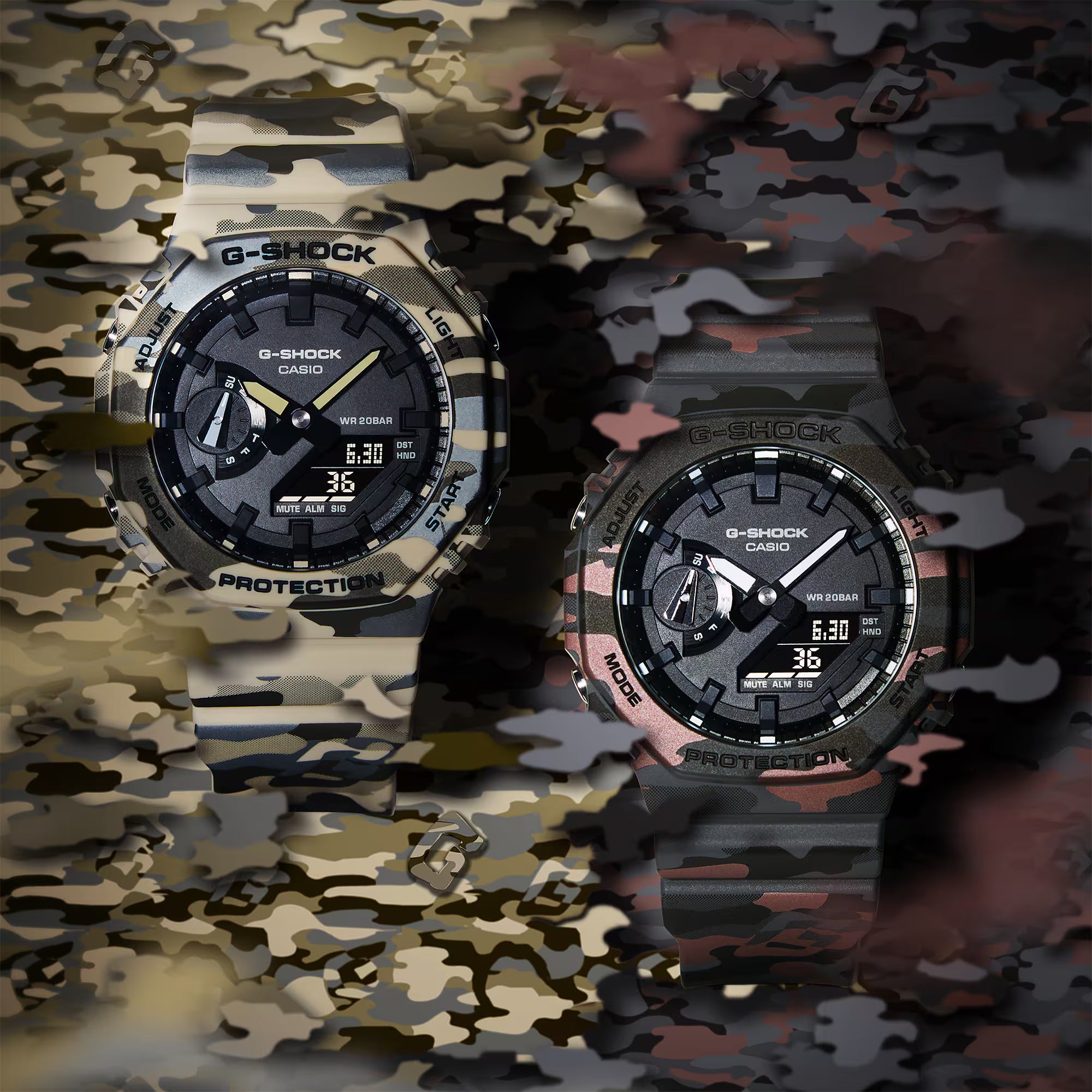 G-Shock Analog Digital Camouflage Resin Band Black Dial Watch GA2100CM-8A
