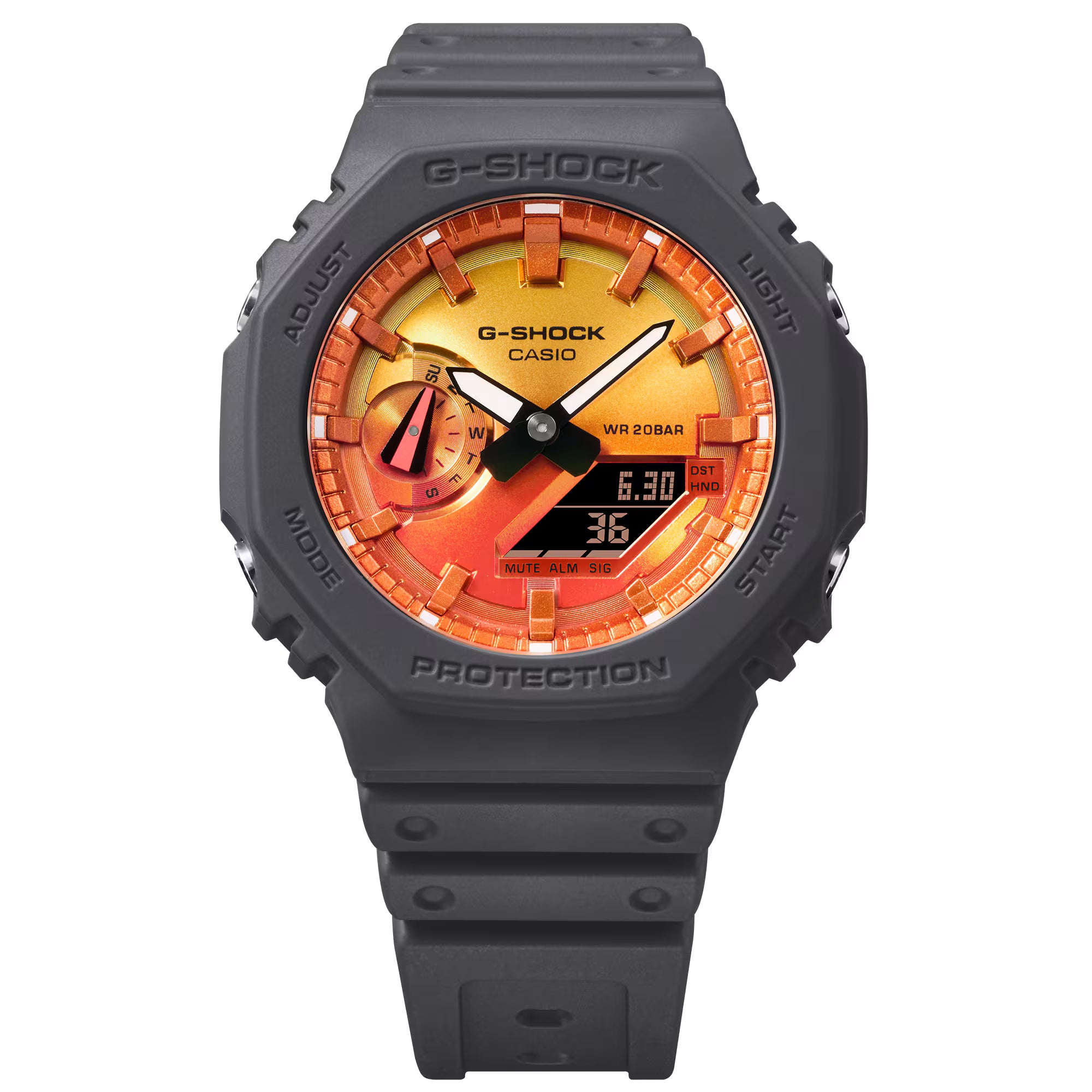G-Shock Digital Grey Resin Band Orange and Red Dial Watch GA2100FL-8A