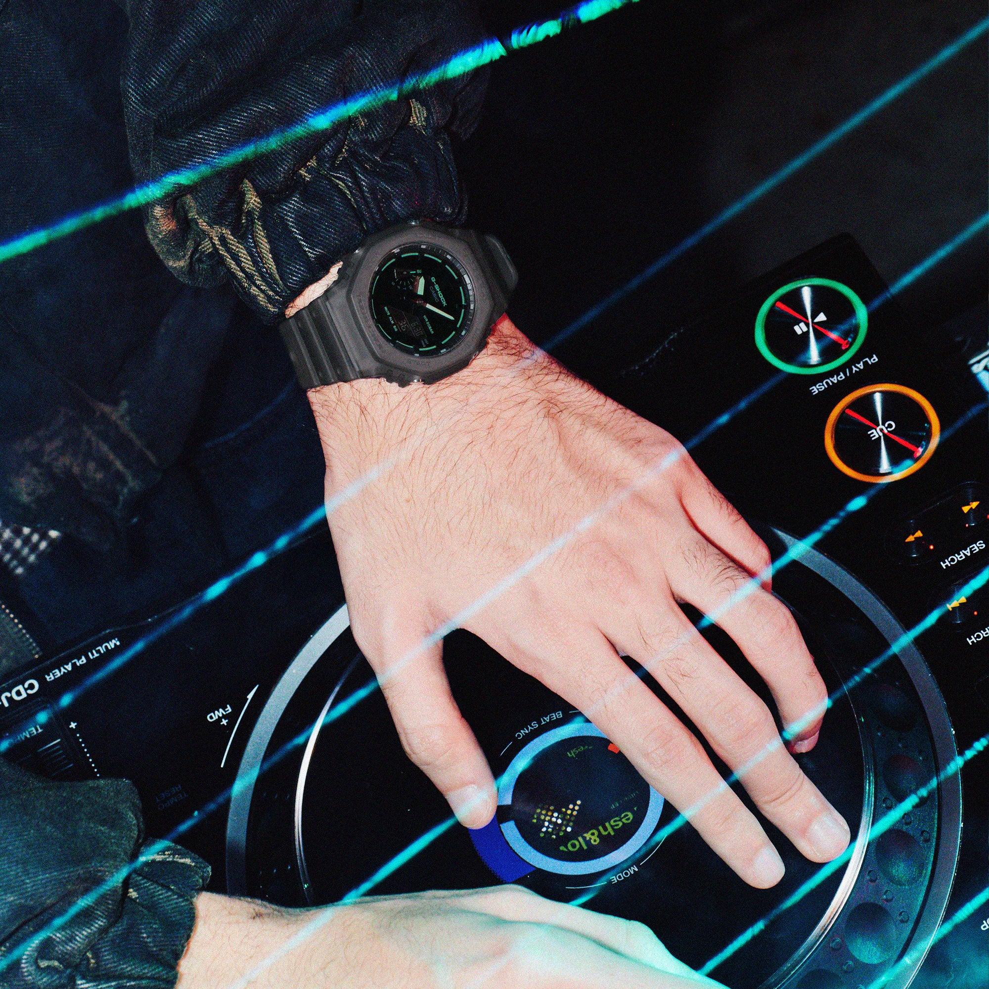 G-Shock Analog Digital Smokey Black Resin Band Neon Blue Accents Watch GA2100K-1A