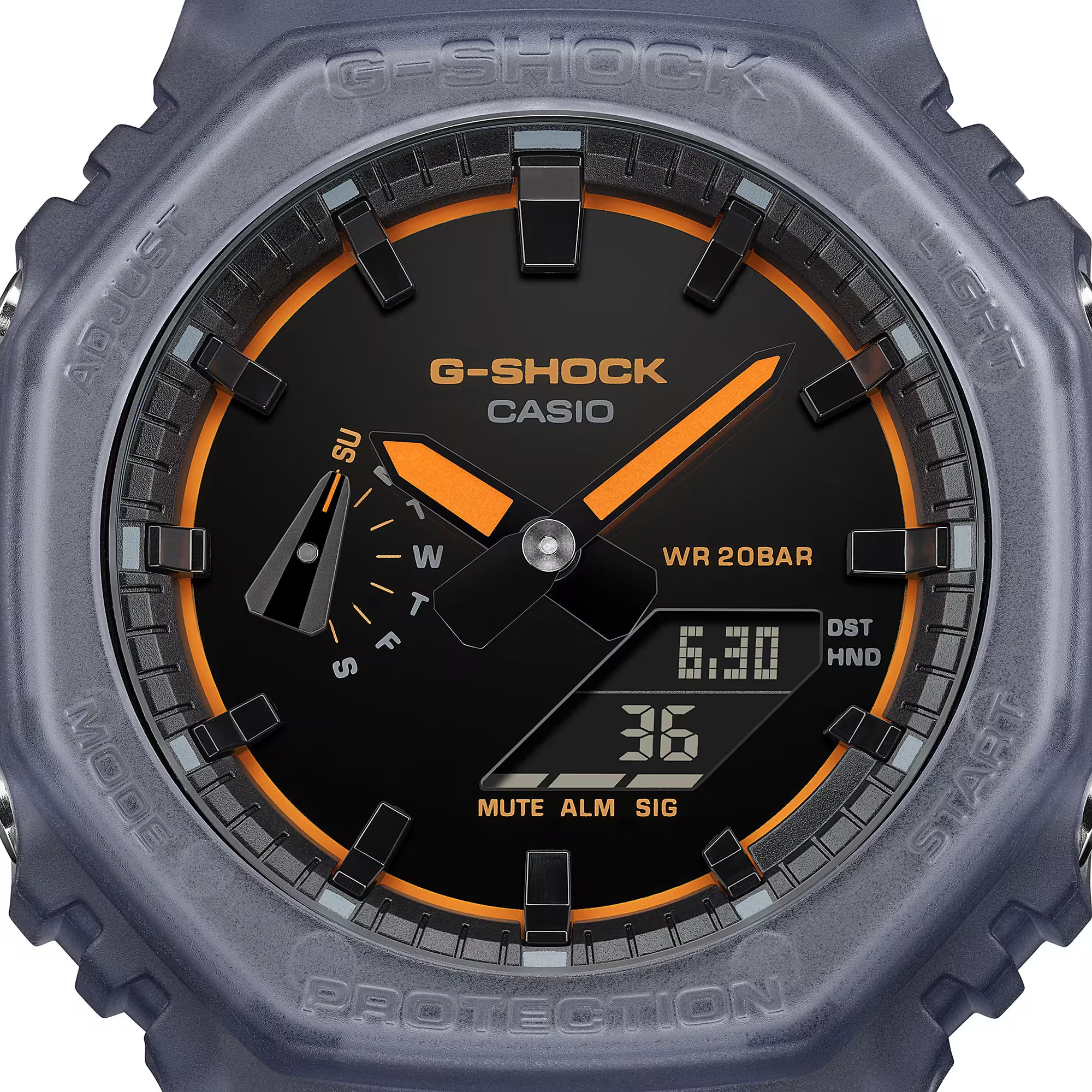 G-Shock Analog Digital Smokey Grey Resin Band Neon Orange Accents Watch GA2100K-2A