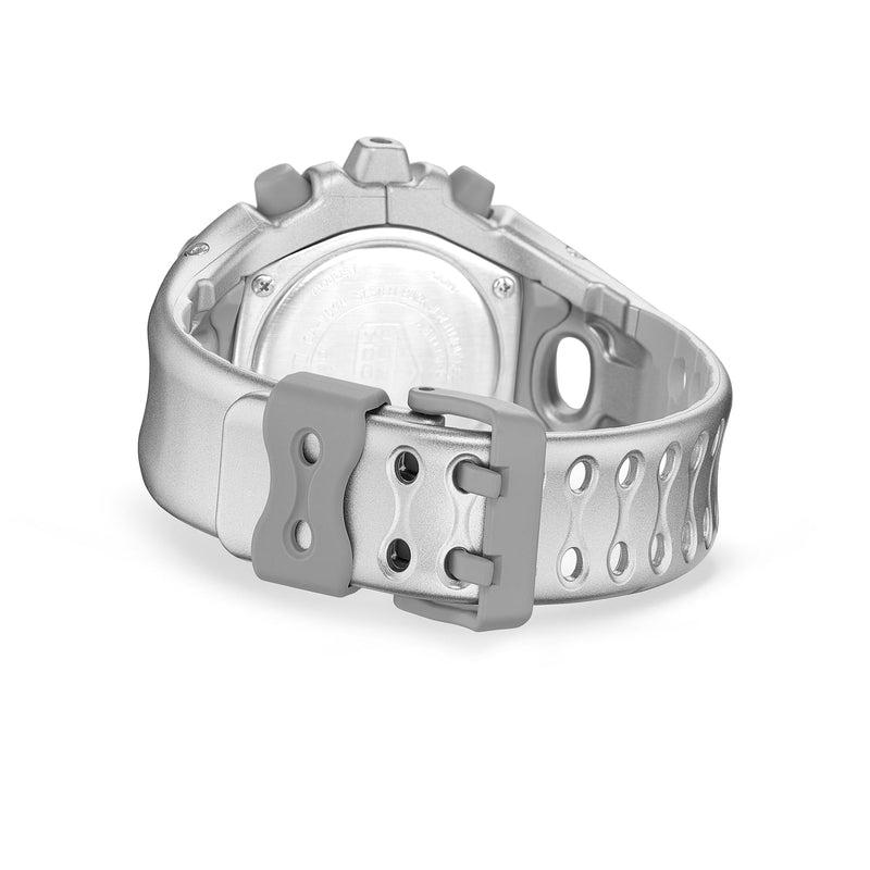 Close-up rear view of G-Shock Ultimate Toughness Silver Watch GAV01A-8A with durable silver resin band.