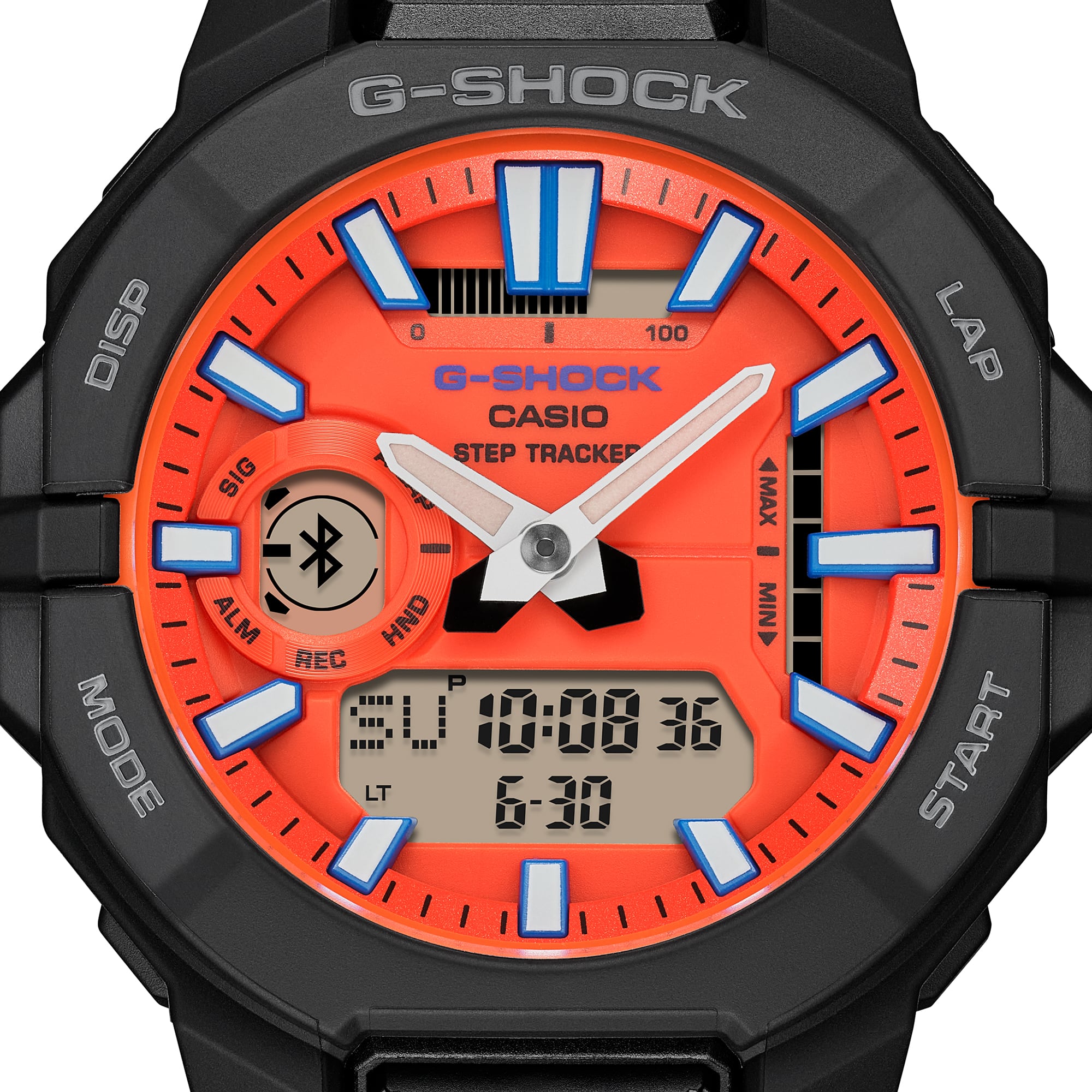 G-Shock MOVE GBA950-1A4 angled view of the integrated bezel and band.