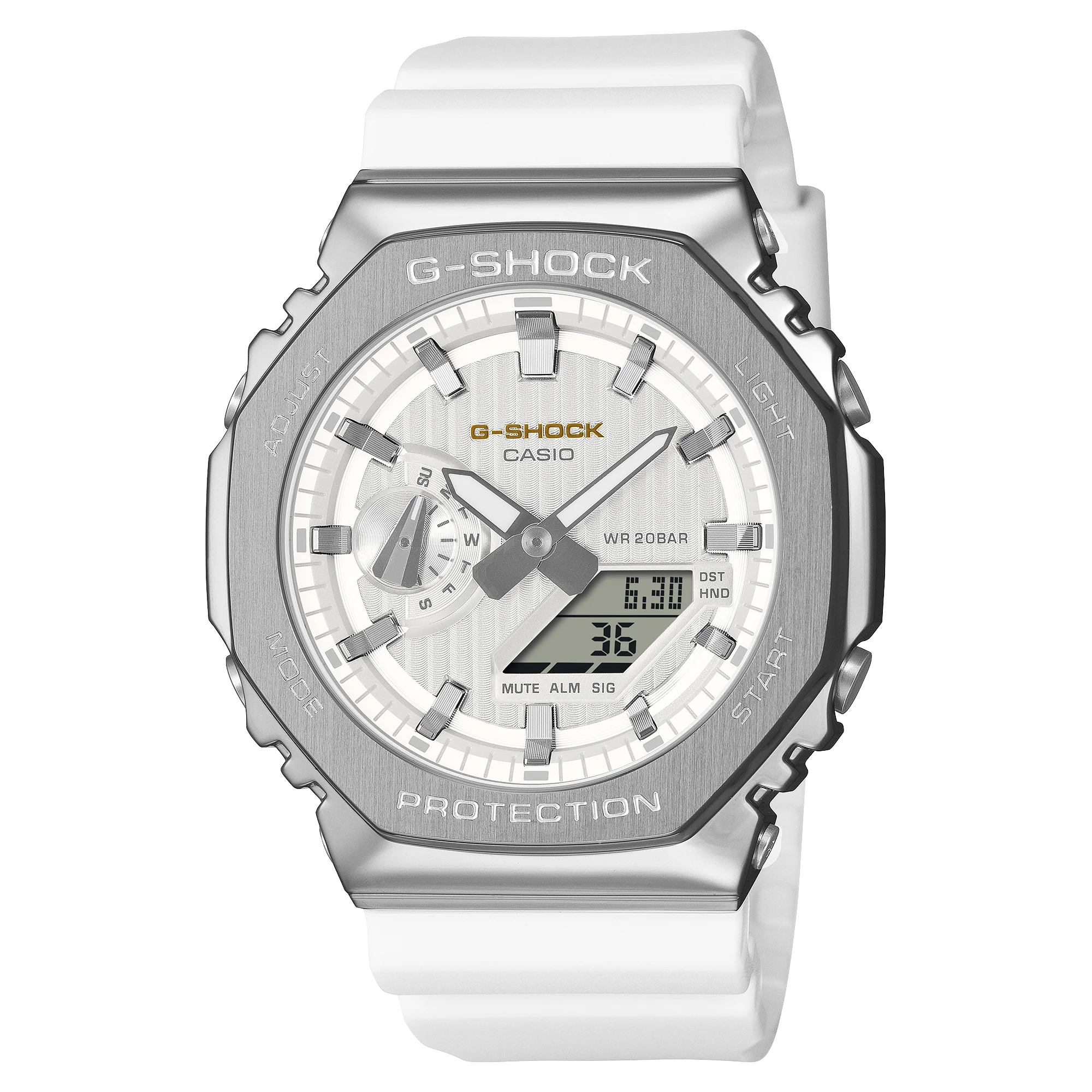 G-Shock Duo Metal White Dial and Rubber Band Watch GM2110SH-7A