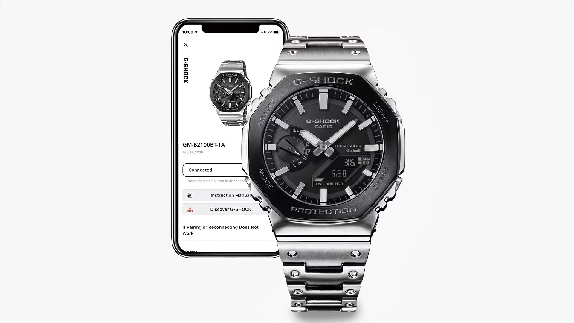 G-Shock Solar CasiOak Silver and Black Full Metal Bluetooth GMB2100BT-1A