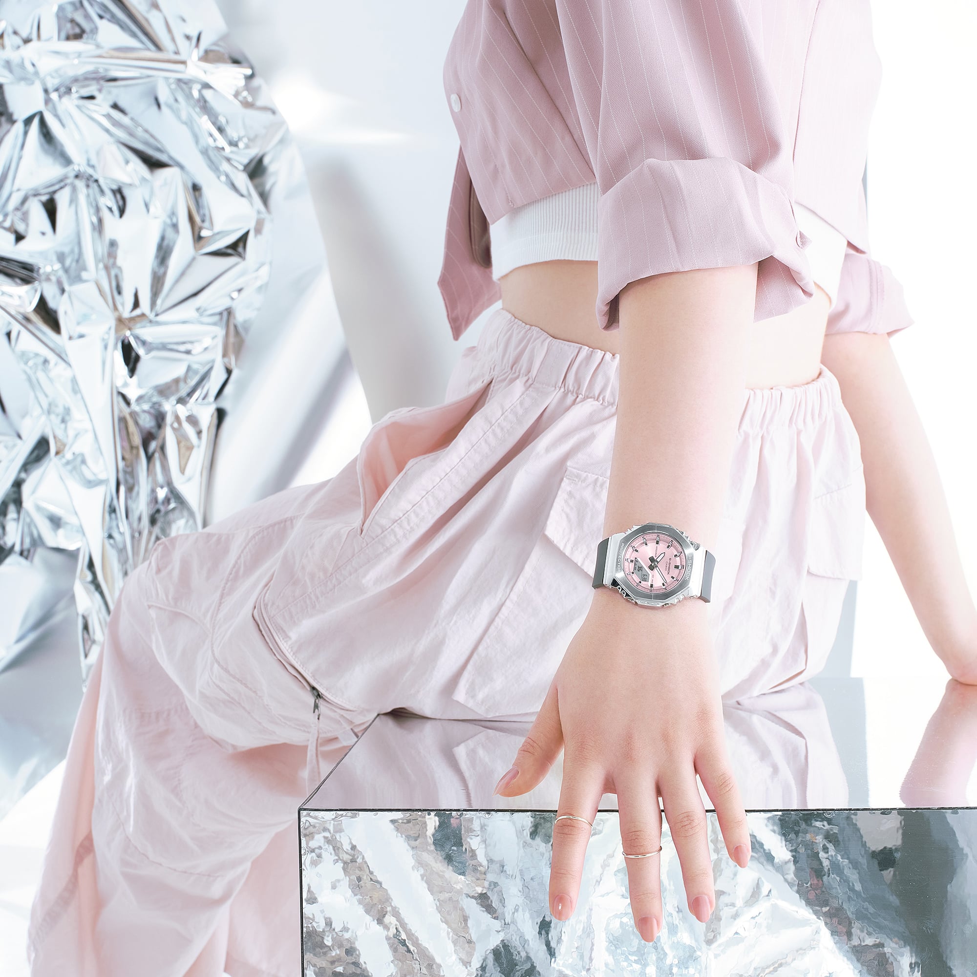 G-Shock Analog Digital Pink Dial Grey Resin Band Watch GMS2110-4A