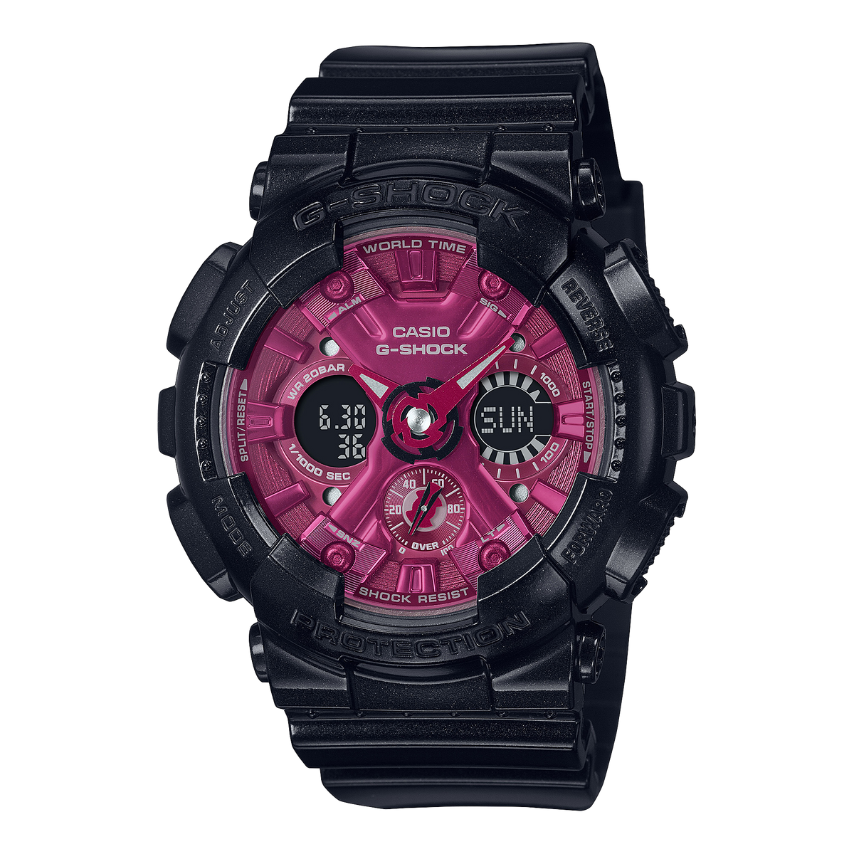 G-Shock Analog-Digital Pink Dial Black Resin Band Watch GMAS120RB-1A