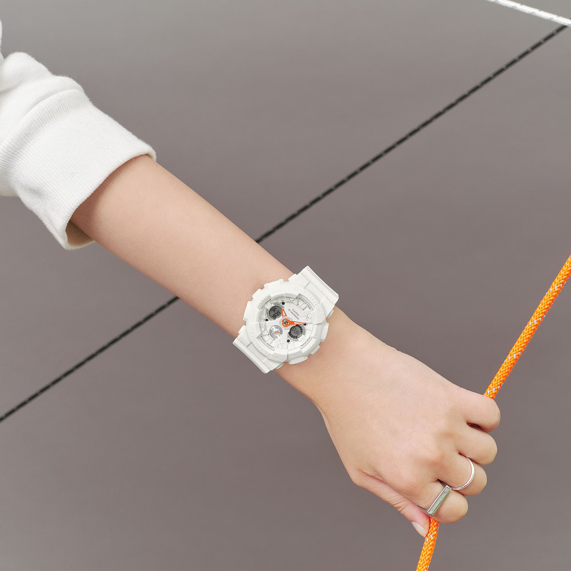 G-Shock Analog Digital White Resin Band Orange Hands Watch GMA-S120SA-7A1