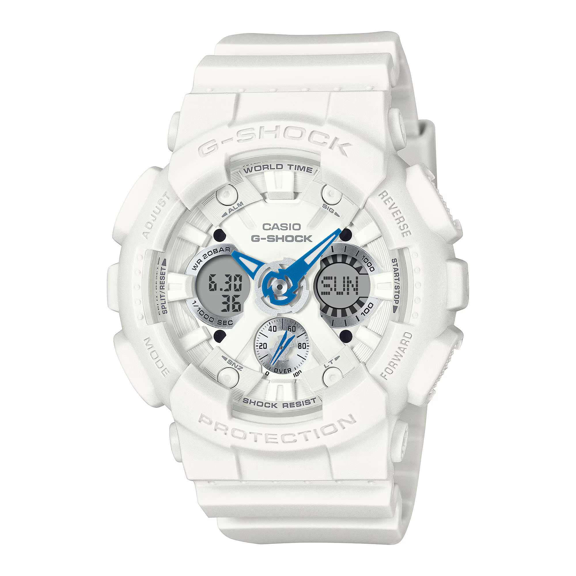 G-Shock Analog Digital White Resin Band Blue Hands Watch GMA-S120SA-7A1
