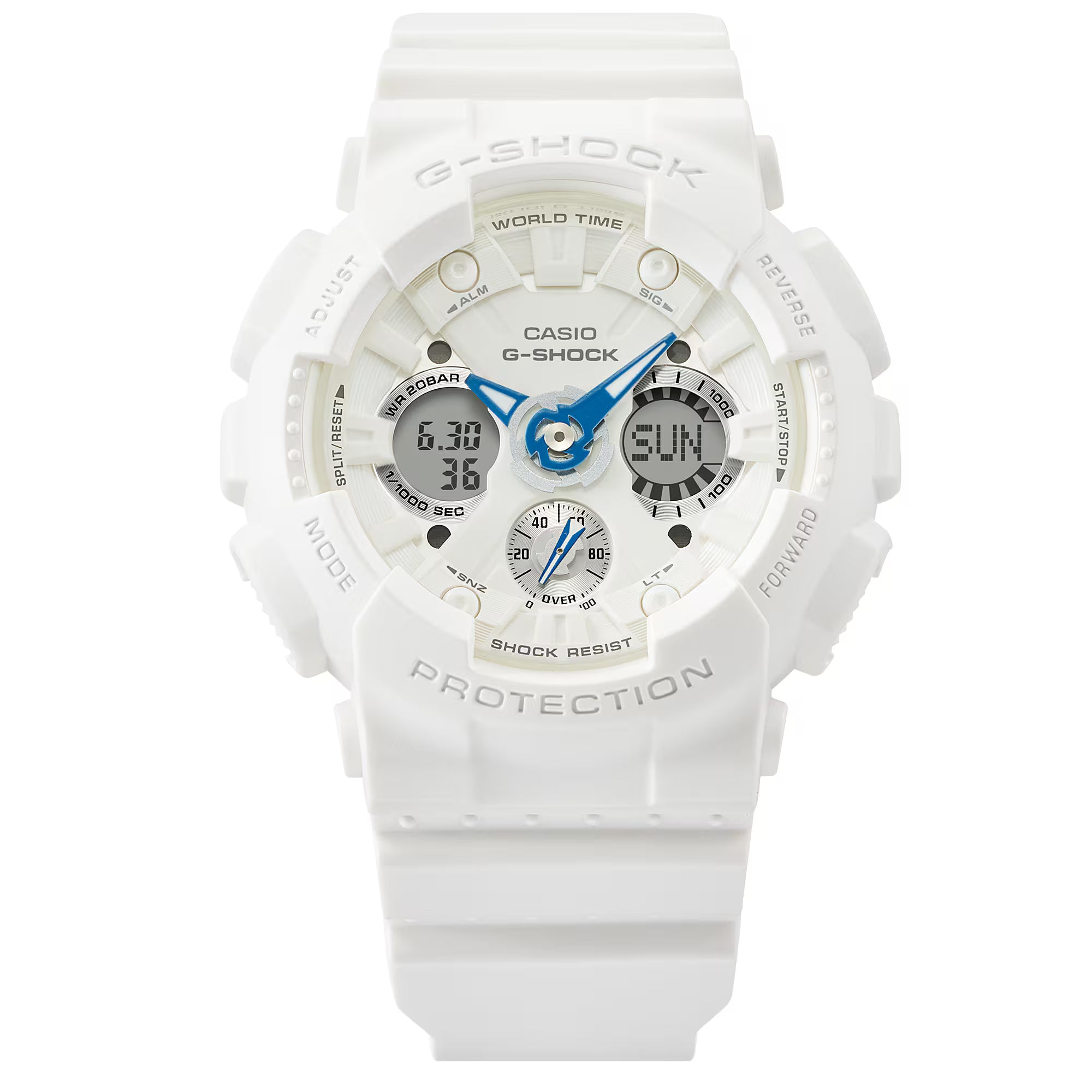 G-Shock Analog Digital White Resin Band Blue Hands Watch GMA-S120SA-7A1