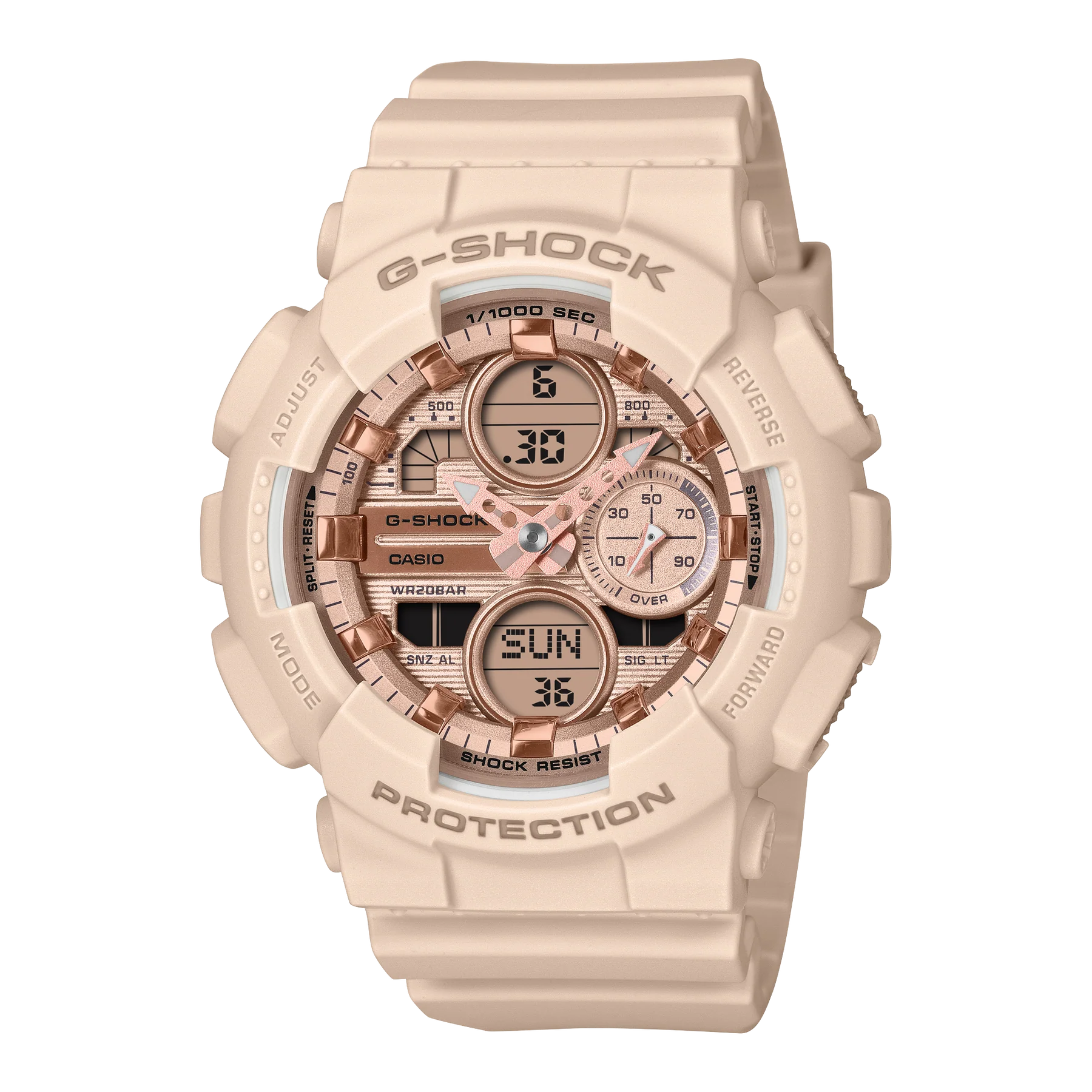G-Shock Analog Digital Mid Size Pink Beige Resin Band Rose Gold Dial  Watch GMAS140PG-4A