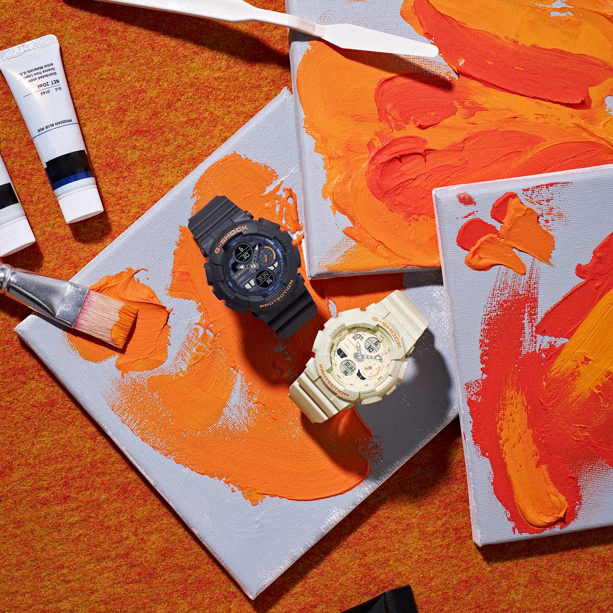 G-Shock Analog Digital Orange Accent White Resin Band Watch GMAS140-7A