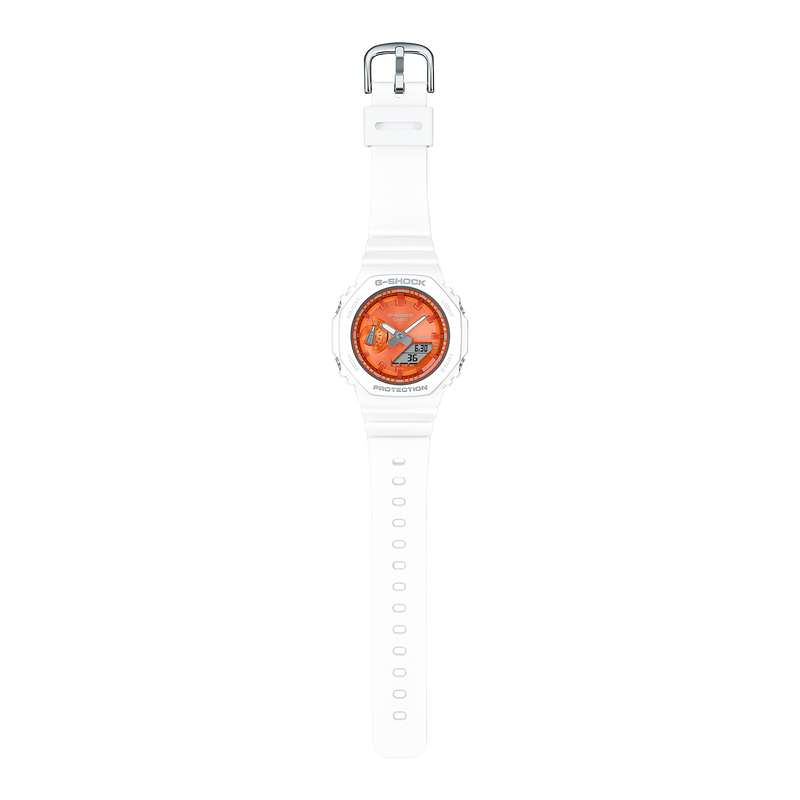 G-Shock Analog-Digital Orange Dial White Resin Band Watch GMAS2100WS-7A