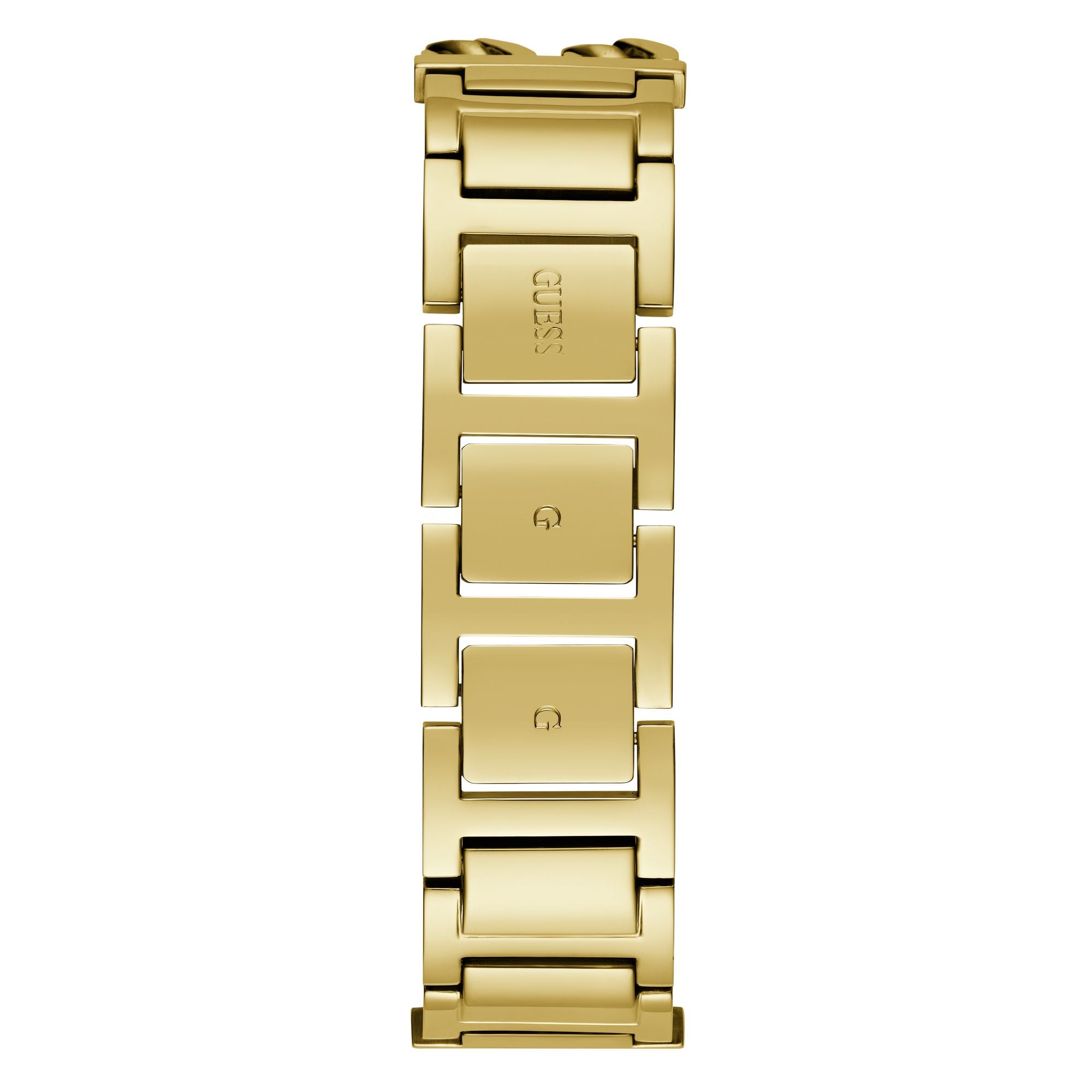 Polished gold-tone bracelet of the Guess Gold-Tone Square Analog Watch GW0668L2, featuring a chic jewelry-inspired design.