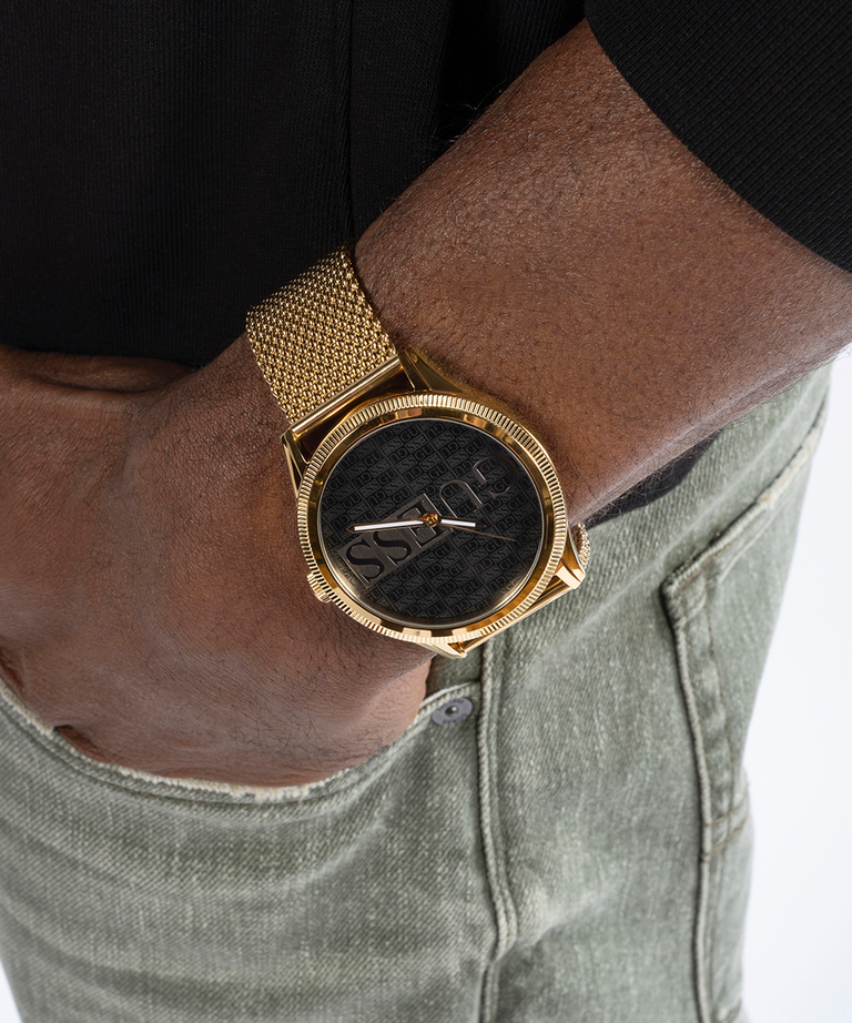 Guess Reputation Black Dial Gold Tone Analog Watch GW0710G2