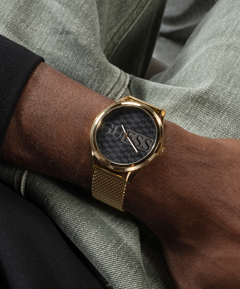 Guess Reputation Black Dial Gold Tone Analog Watch GW0710G2