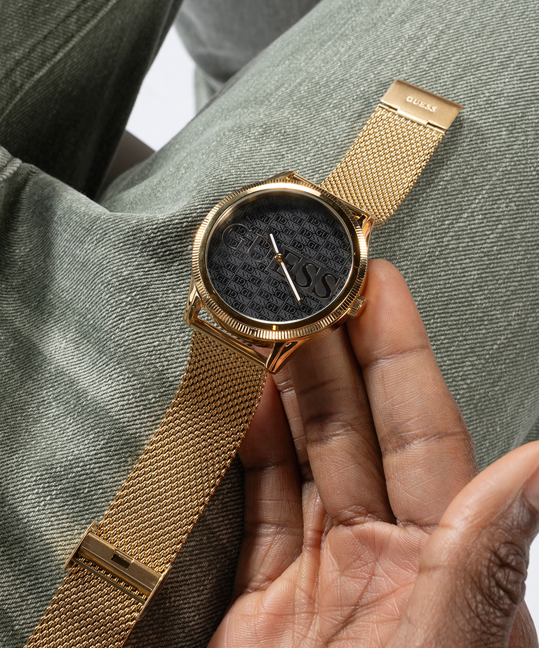 Guess Reputation Black Dial Gold Tone Analog Watch GW0710G2