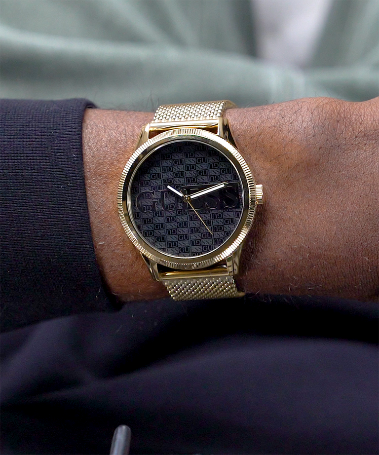 Guess Reputation Black Dial Gold Tone Analog Watch GW0710G2