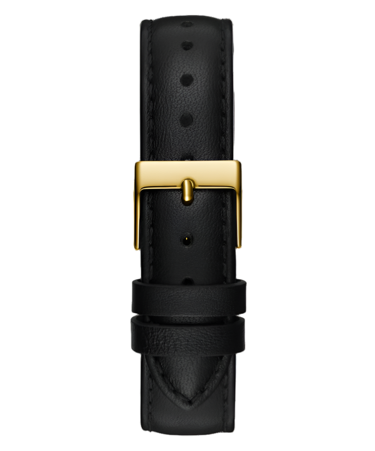 Guess Tri Plaque Gold Black Leather Strap Watch GW0744L2
