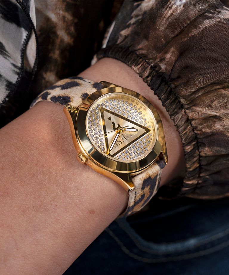 Guess Glitz Plaque Gold Tone Analog Watch GW0745L2