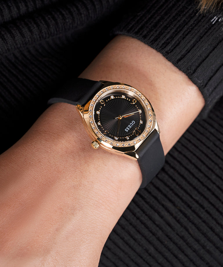 Guess Charlotte Crystal Black Gold Tone Analog GW0820L1