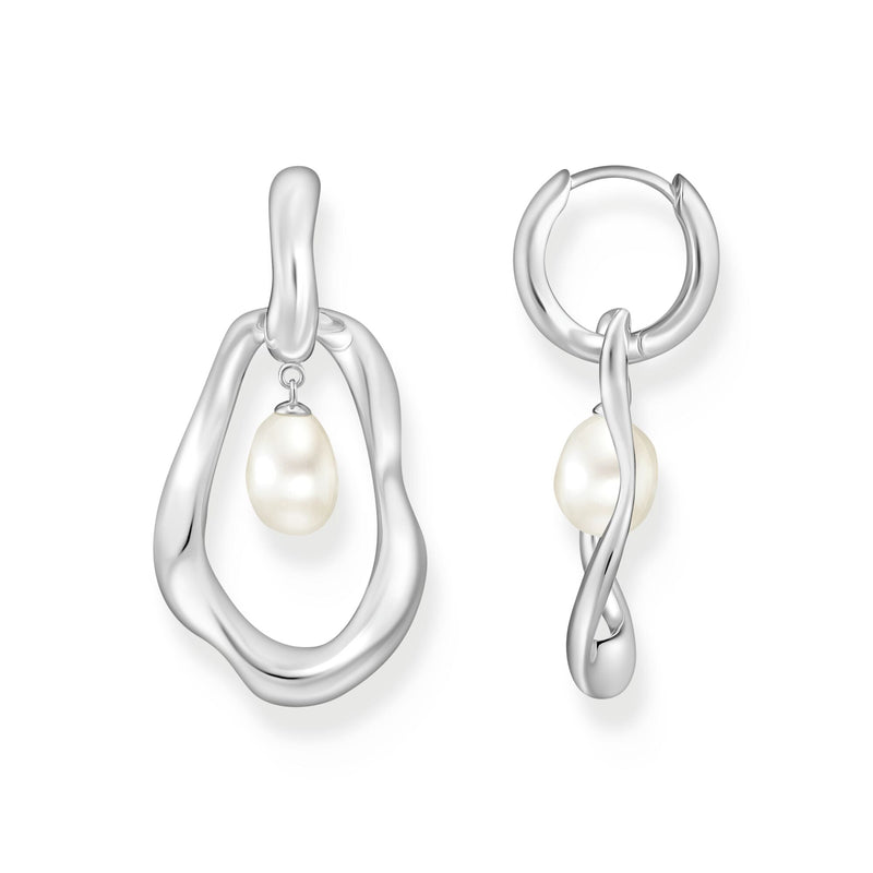 THOMAS SABO Hoop Earrings with Freshwater Pearls In Silver