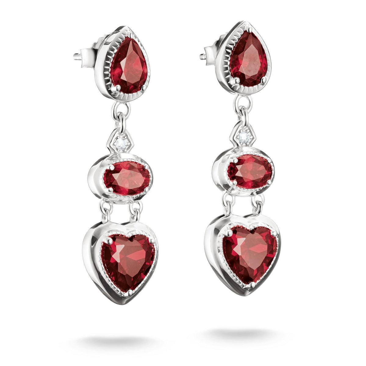 Thomas Sabo Drop Earrings with Red Heart Stones Silver
