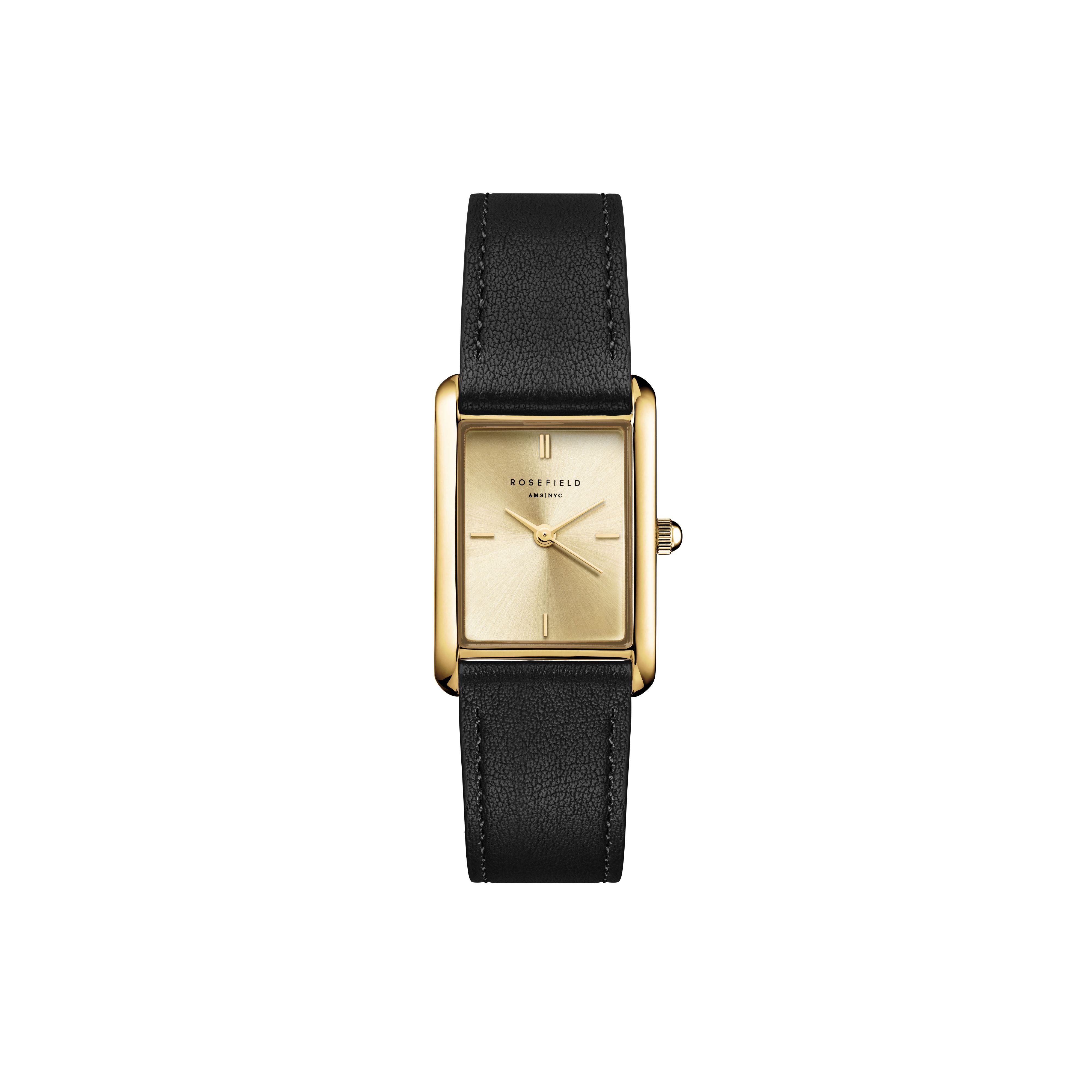 Rosefield Heirloom Champagne  Gold Black Leather Watch HCBLG-H07