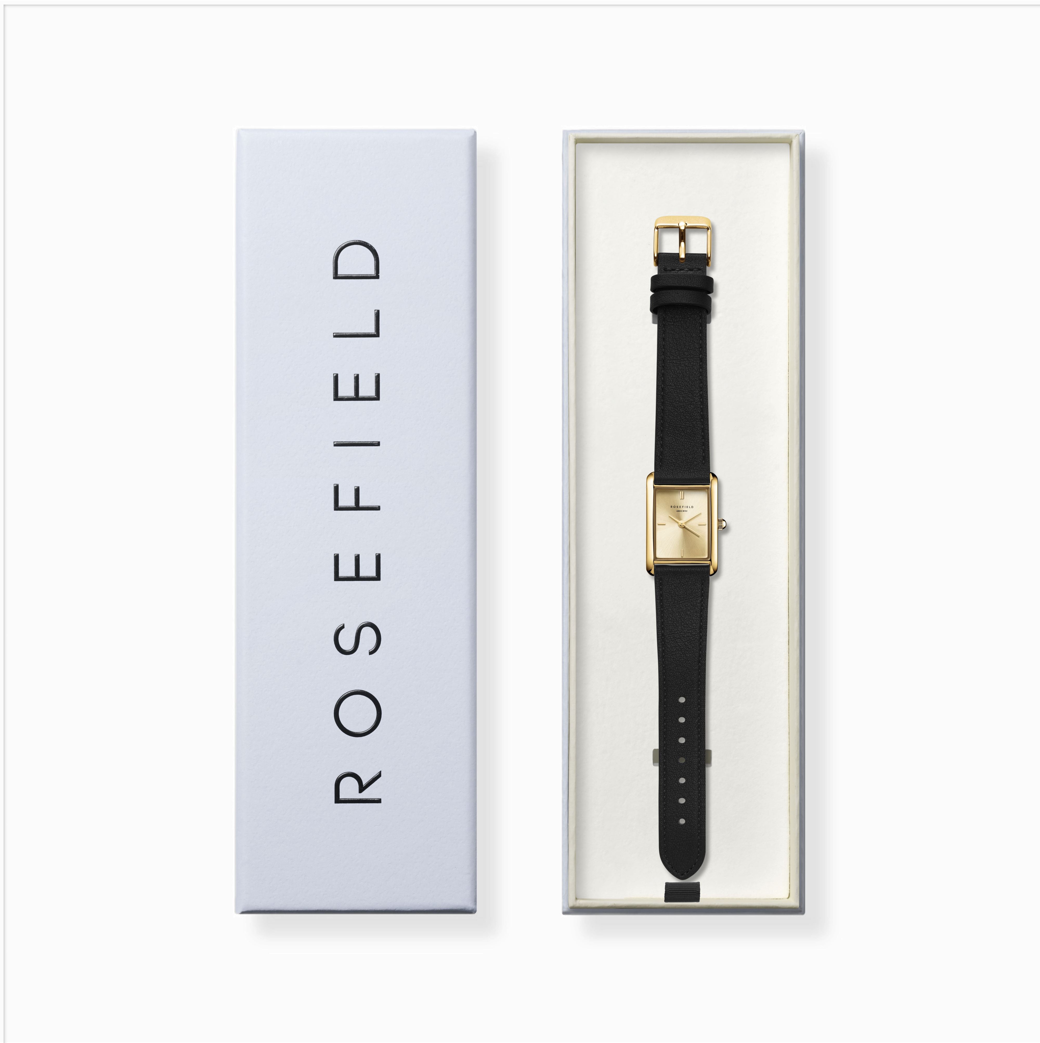 Rosefield Heirloom Champagne  Gold Black Leather Watch HCBLG-H07