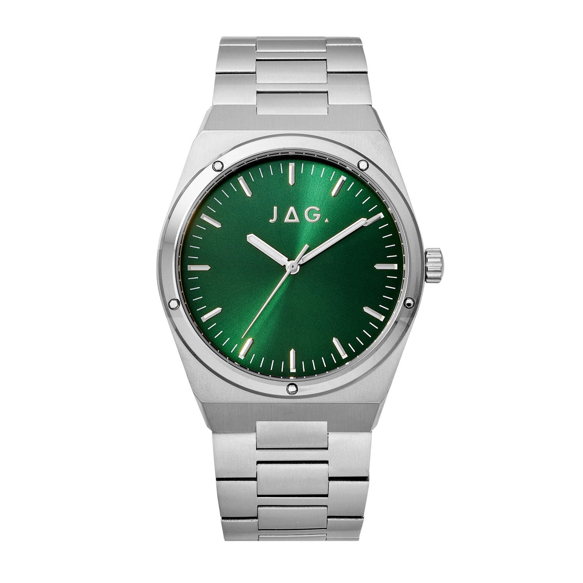 Jag Arlo Green Dial Silver Steel Mens Watch J3109A front packshot