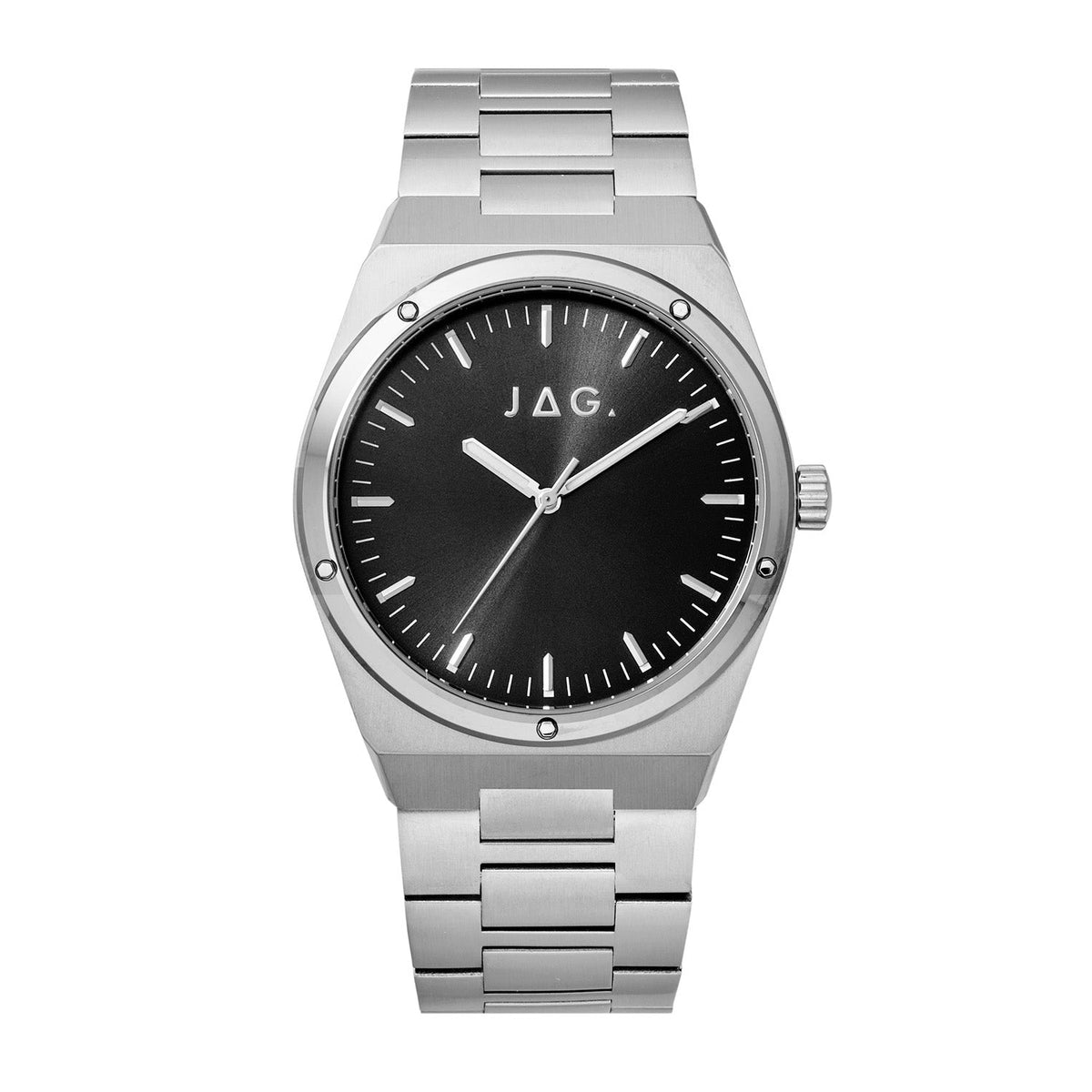 Jag Arlo Black Dial Silver Steel Mens Watch J3111A front packshot
