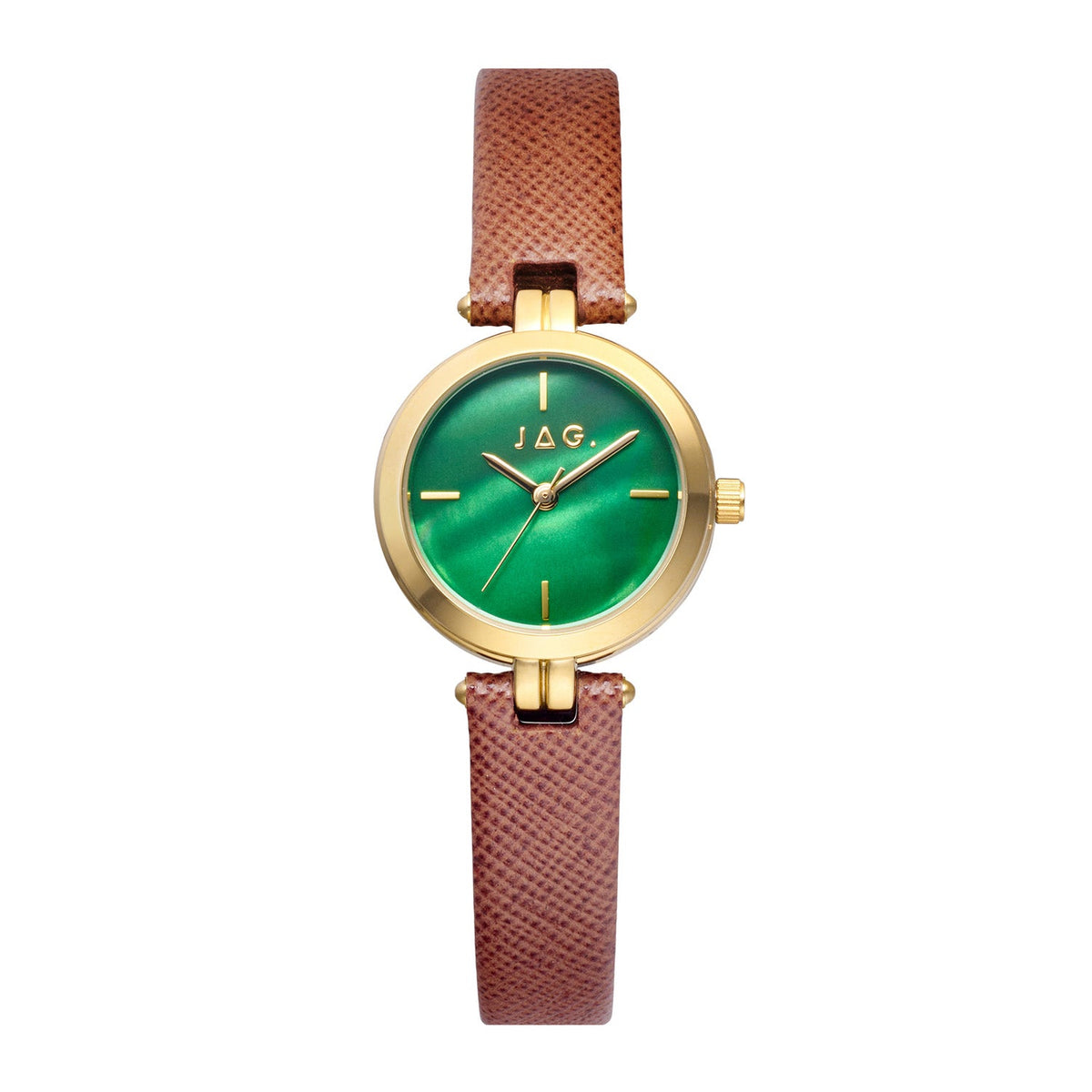 Jag Freya Green Dial Brown Leather Womens Watch J3123 front packshot