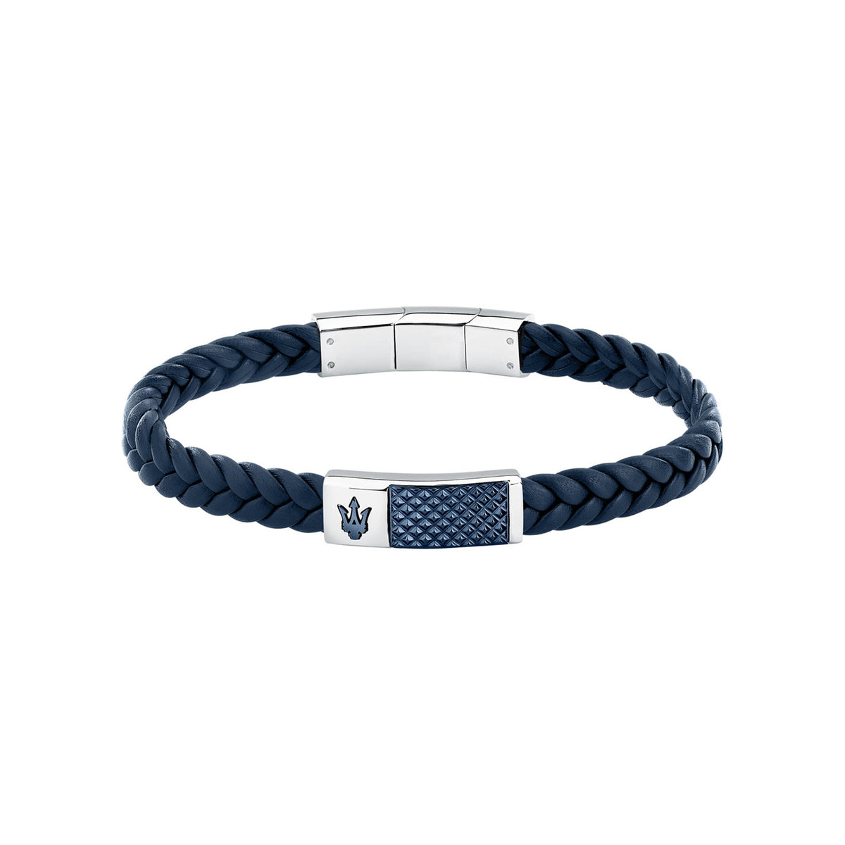 Maserati Men's Black Interlaced Leather and Steel Bracelet