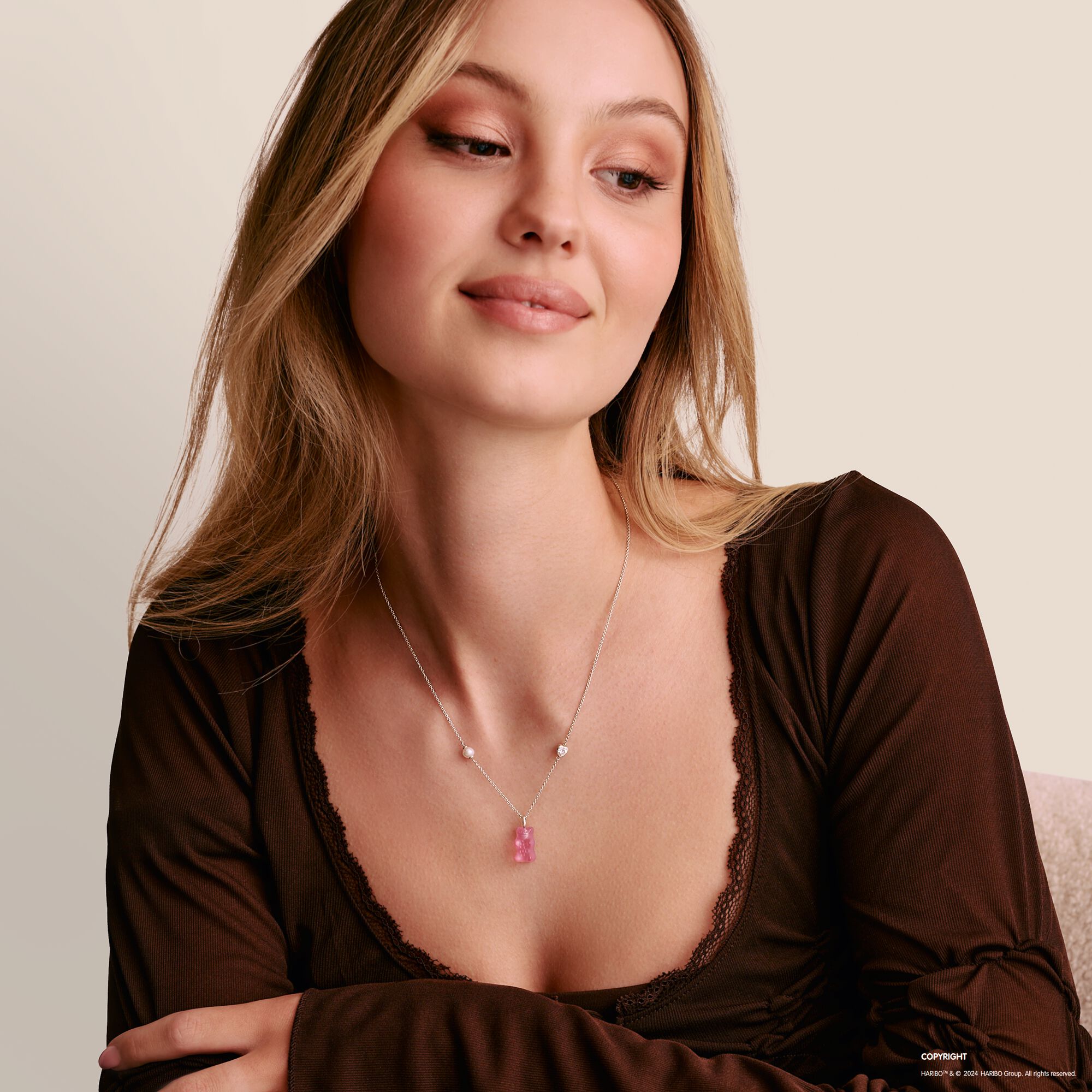 THOMAS SABO Necklace with pink goldbears pendant & freshwater pearl