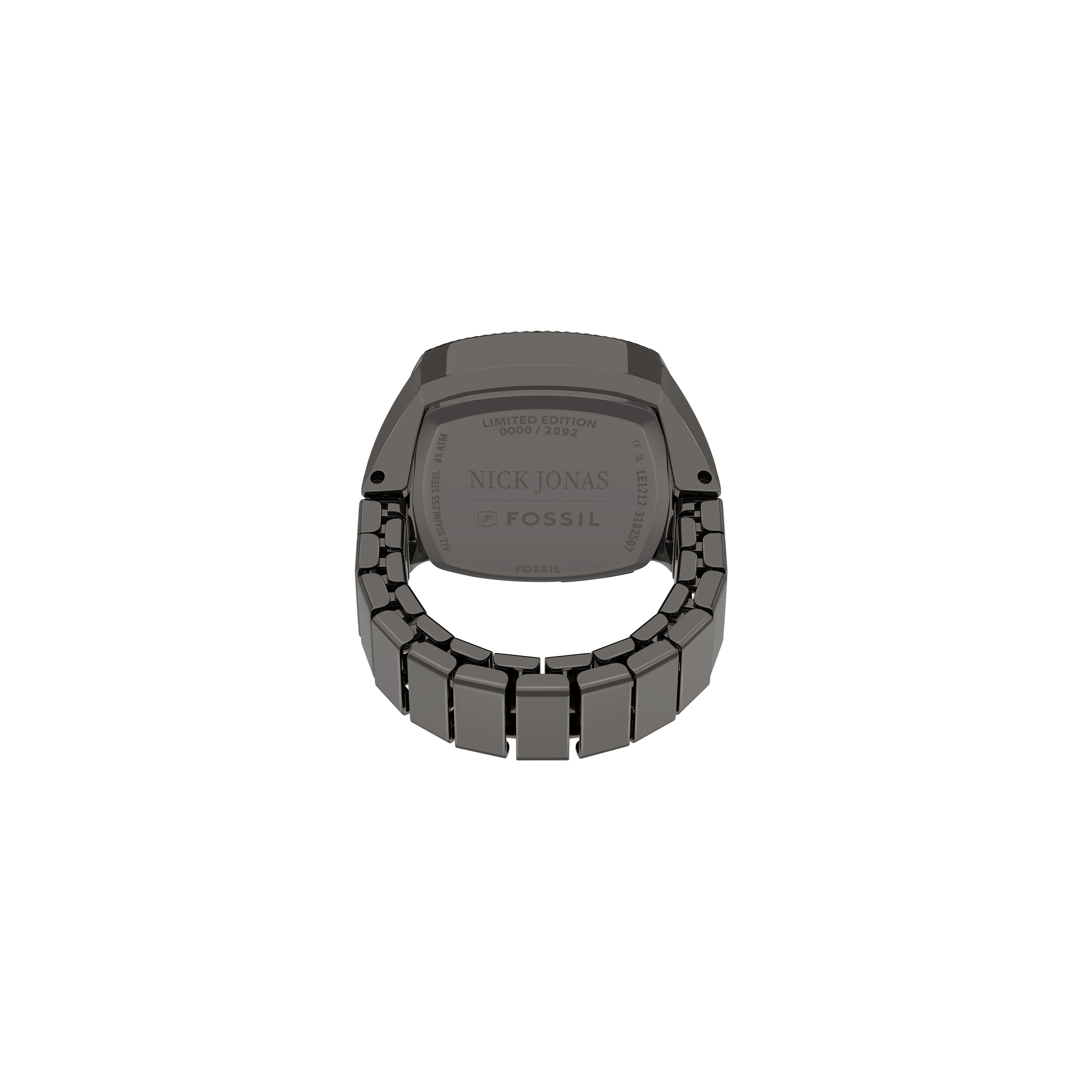 Fossil Machine Luxe Black Dial Gunmetal Stainless Steel Watch Ring LE1212