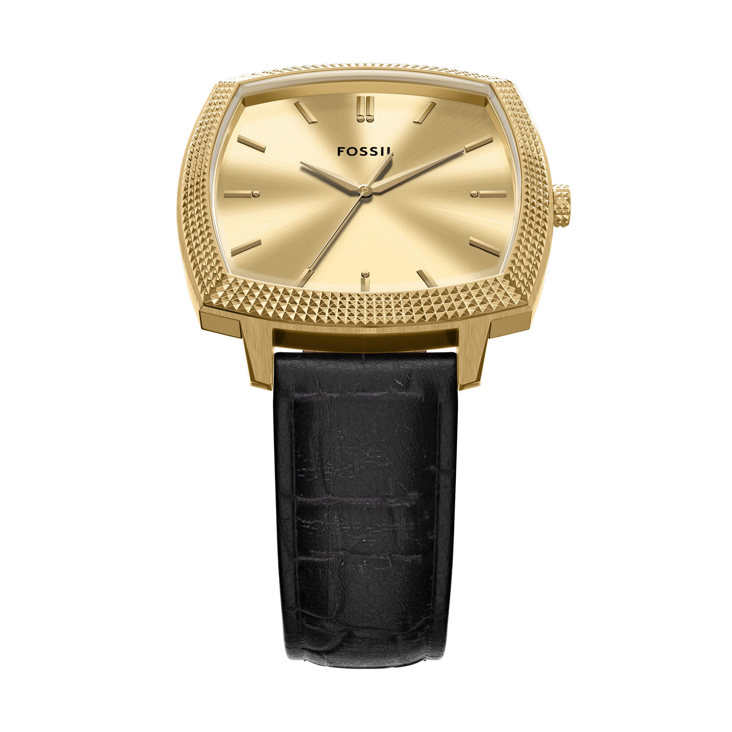 Fossil Machine Luxe Gold Dial Black Leather Strap Watch LE1214