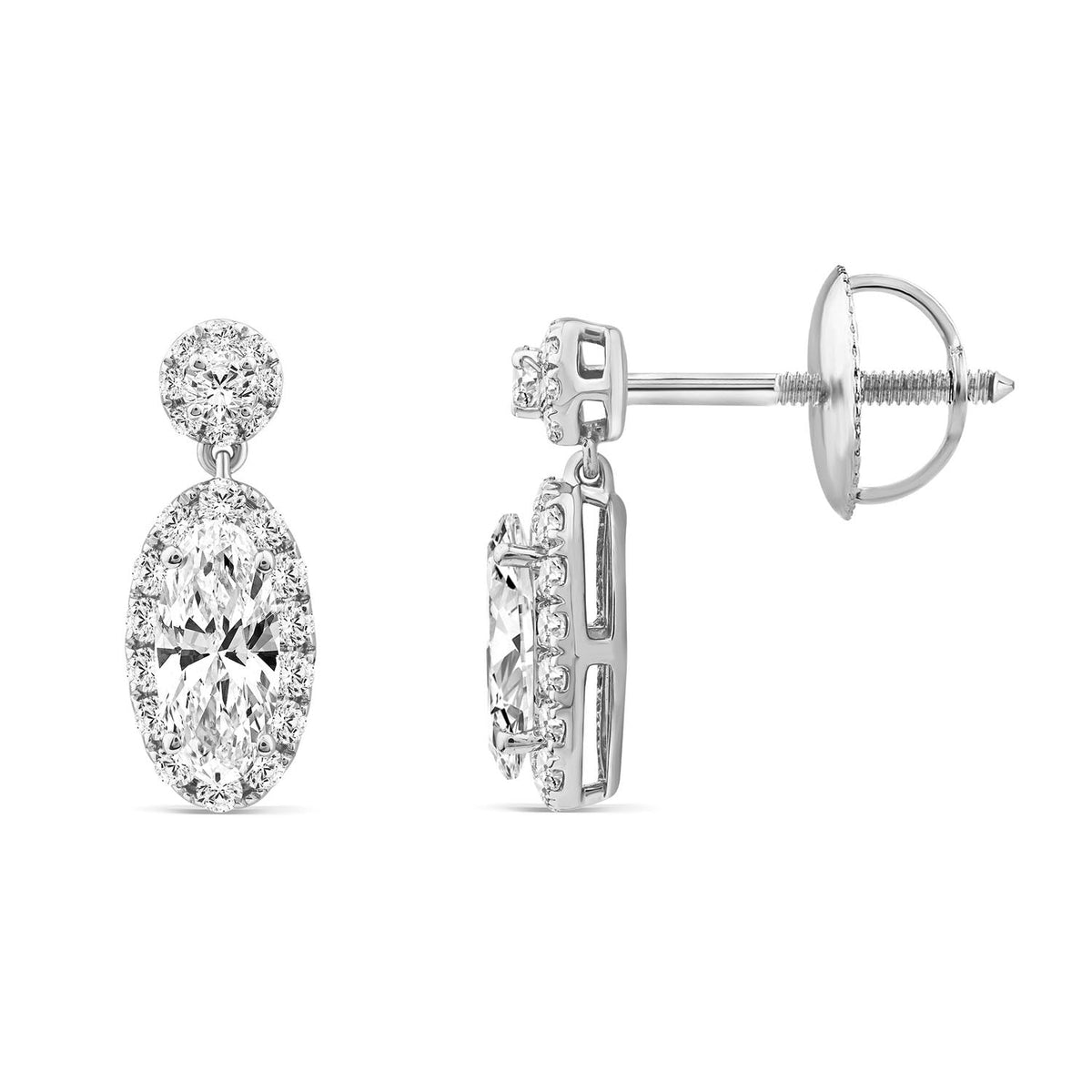 1.15ct Elongated Oval Lab Grown Diamond Drop Earrings in 18K White Gold