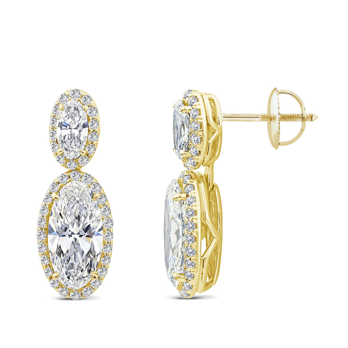 3.93ct Elongated Oval Lab Grown Diamond Drop Earrings in 18K Yellow Gold