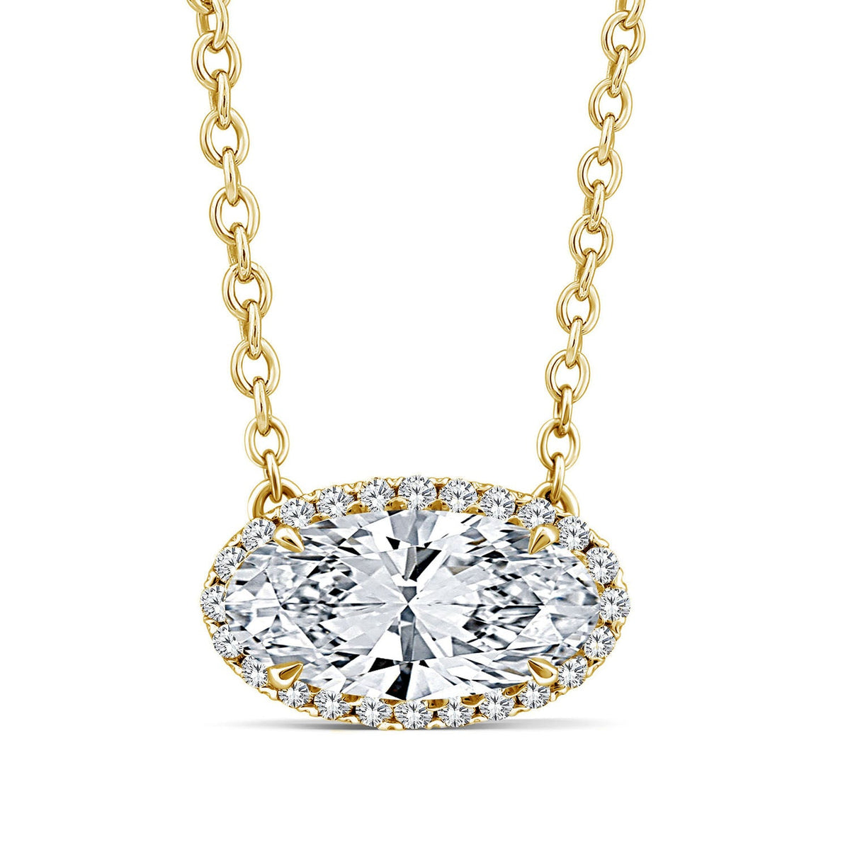 1.12ct Elongated Oval Lab Grown Diamond Necklace in 18K Yellow Gold