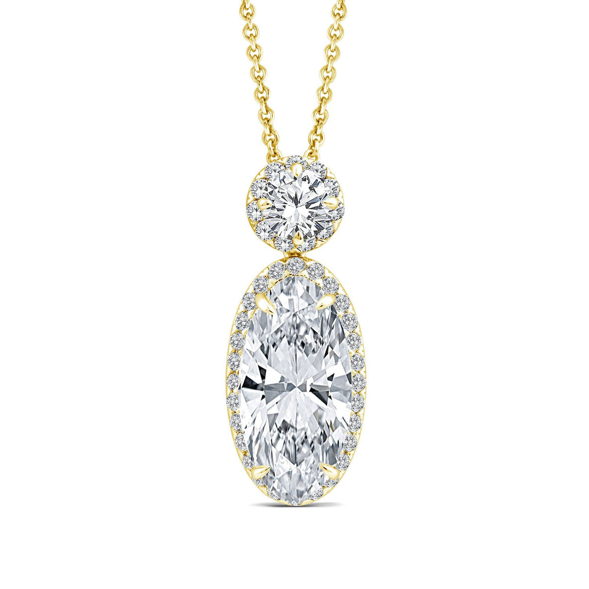 3.07ct Elongated Oval Lab Grown Diamond Necklace in 18K Yellow Gold
