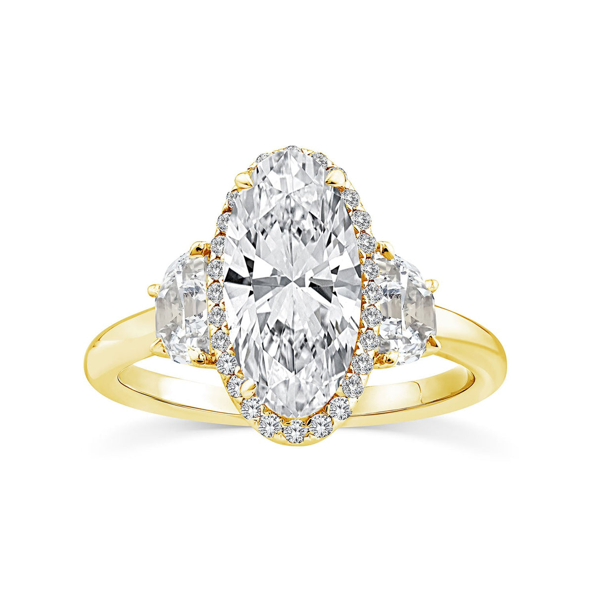 3.00ct Elongated Oval Lab Grown Diamond Ring in 18K Yellow Gold