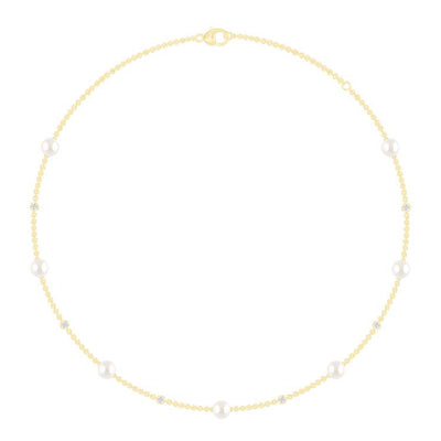 0.21ct Lab Grown Diamond Freshwater Pearl Necklace in 9K Yellow Gold