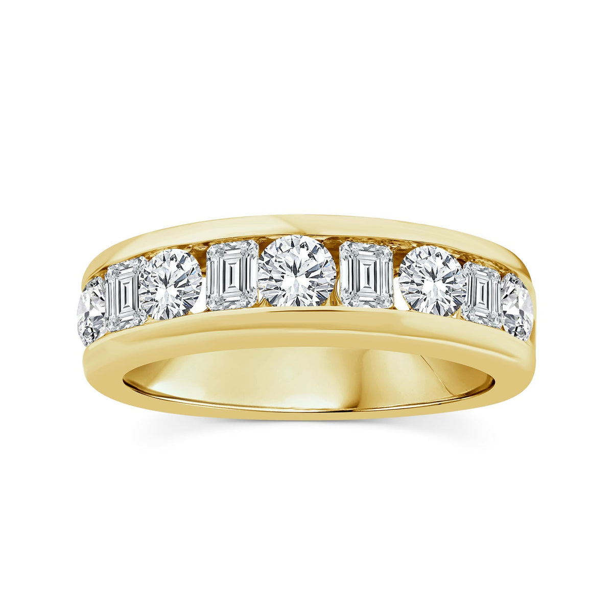 1.50ct Emerald & Round Lab Grown Diamond Ring in 9K Yellow Gold