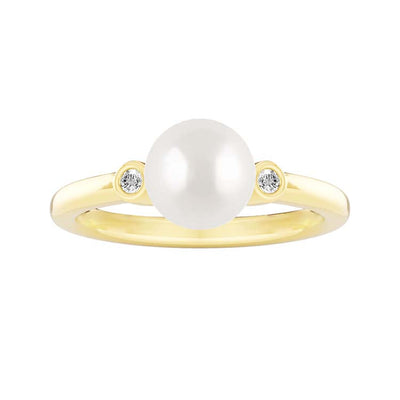 0.04ct Lab Grown Diamond Freshwater Pearl Ring in 9K Yellow Gold
