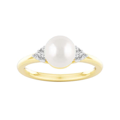 0.1ct Lab Grown Diamond Freshwater Pearl Ring in 9K Yellow Gold