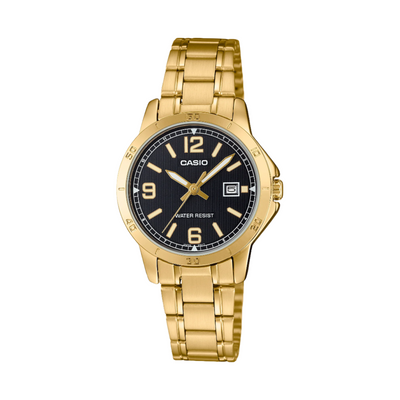 Casio Analog Black Dial Gold Stainless Steel Watch LTPV004G-1B